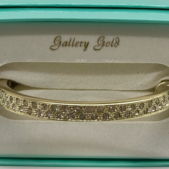 Gold Tone Pave Crystal Hinged Bangle Bracelet Made with Swarovski Crystals - Picture 9 of 11